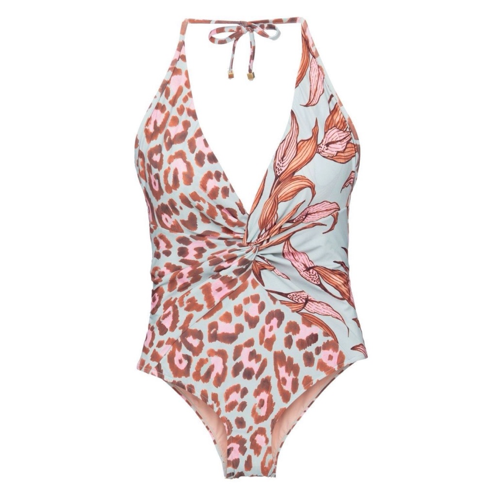 Patbo Mixed Leopard And Peace Lily Print Deep-V One Piece Swimsuit Xs